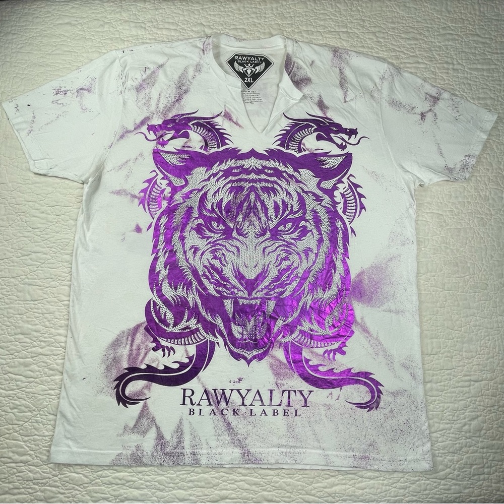 🔥Rawyalty Couture Black Label Embellish Studded Rhinestones Foil Tie Dye Shirt